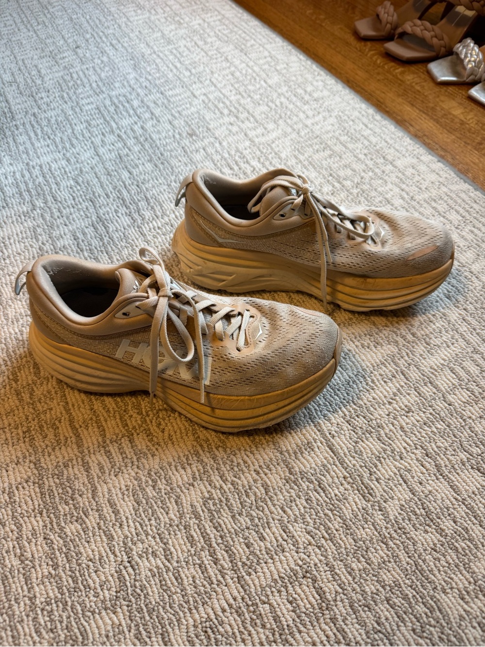 Hoka Bondi 8 Neutral Beige Women's Athletic Sneakers - Picture 3 of 6